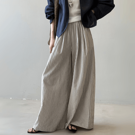 linen blend stripe widepants　MA1578