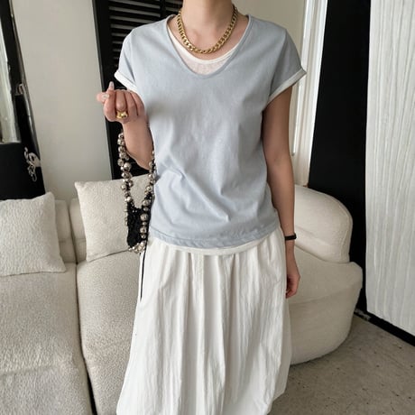 fake layered v neck short sleeve t　MA1955