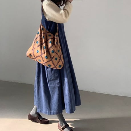 blue corduroy sleeveless one-piece　MA1125