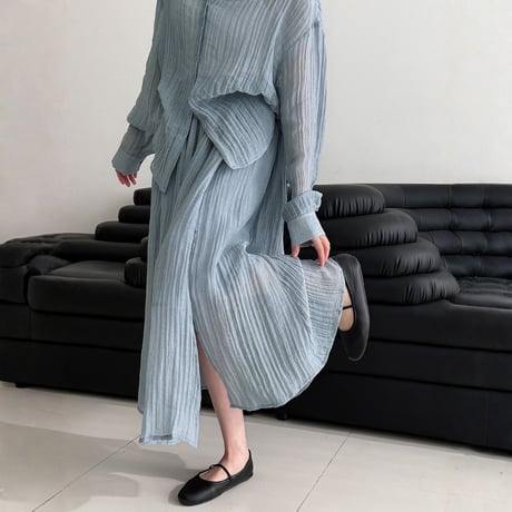 sheer texture loose blouse and skirt set　MA1861