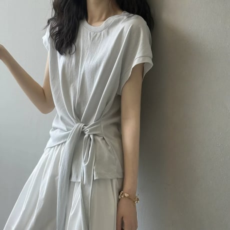 side ribbon french sleeve tops　MA1974