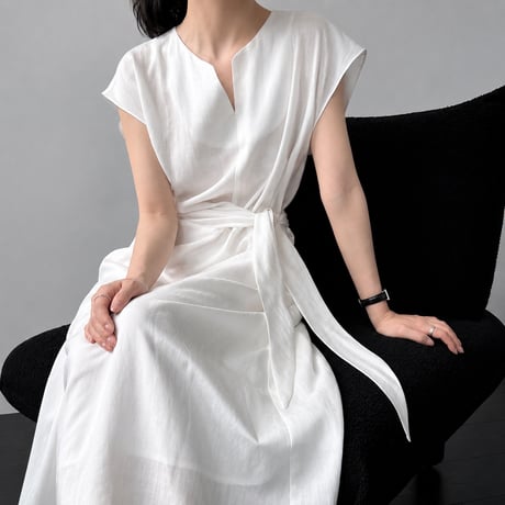 sleeveless waist ribbon maxi dress/3color　MA1989