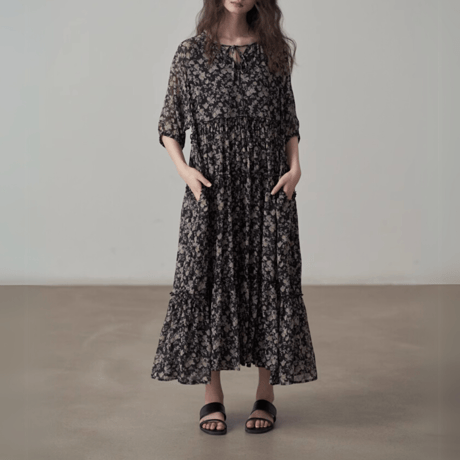 french retro floral & feminine chiffon onepiece　MA1437