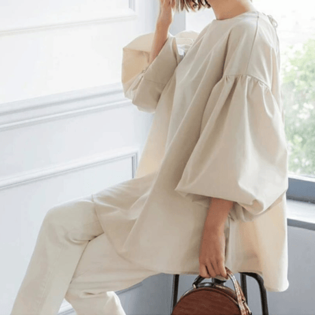 puff-sleeve back-ribbon feminine blouse　MA1644