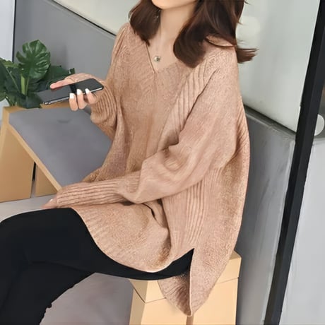 【即納】side slit loose knit pullover　MA1691