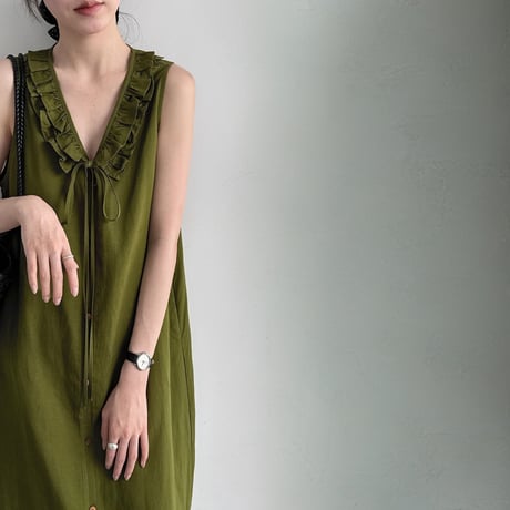 frill collar ribbon sleeveless onepiece/2color　MA1987