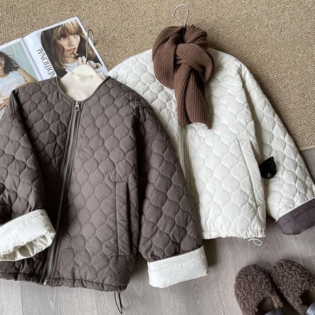 collarless quilted zip jacket　MA1143