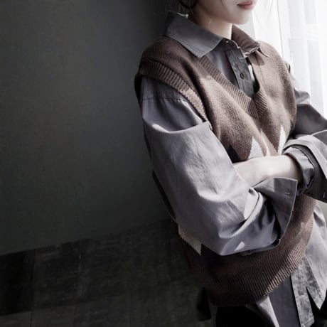 argyle knit v neck vest　MA1858