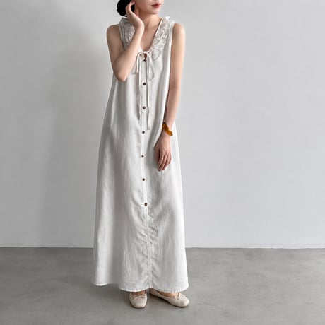 frill collar ribbon sleeveless onepiece/2color　MA1987