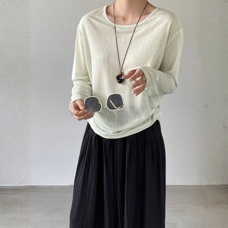 back button sheer long sleeve tops　MA1977