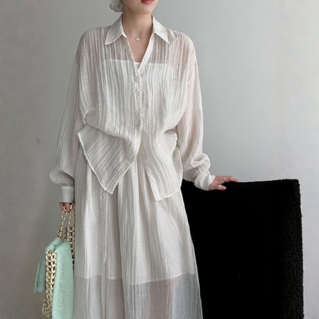 sheer texture loose blouse and skirt set　MA1861