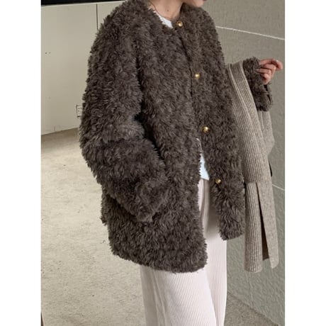 no collar faux fur coat　MA1360