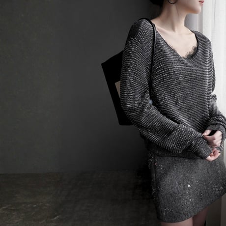 shiny round neck soft knit　MA1921