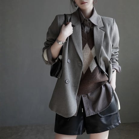 argyle knit v neck vest　MA1858