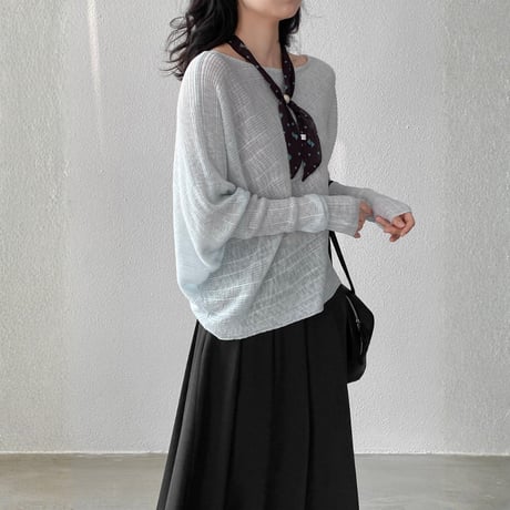 sheer wide neck rib knit pullover　MA1770