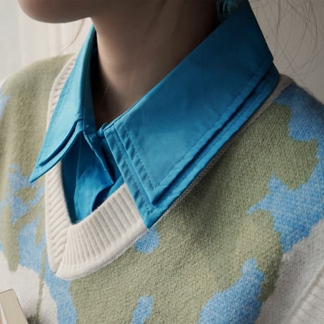 double collar layered shirt and flower knit vest　MA1923