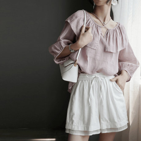 frill collar linen like blouse　MA1943