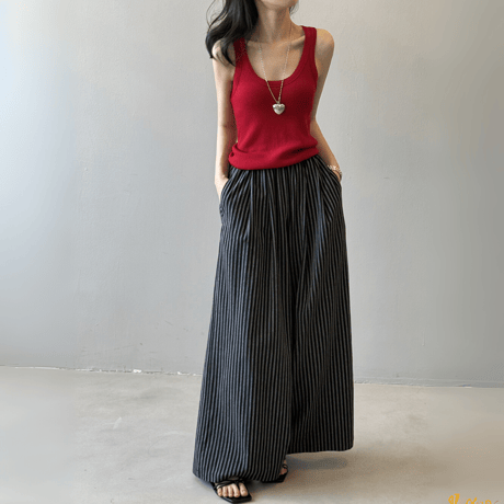 linen blend stripe widepants　MA1578