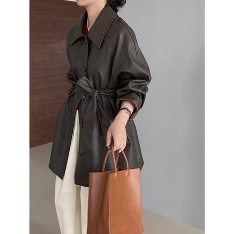 faux leather waste ribbon jacket　MA1155