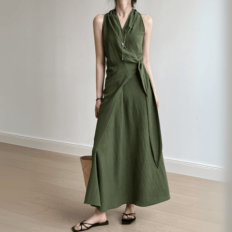 fluid drape vneck dress　MA1566