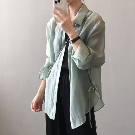 ribbon sheer shirt /5color　MA1191