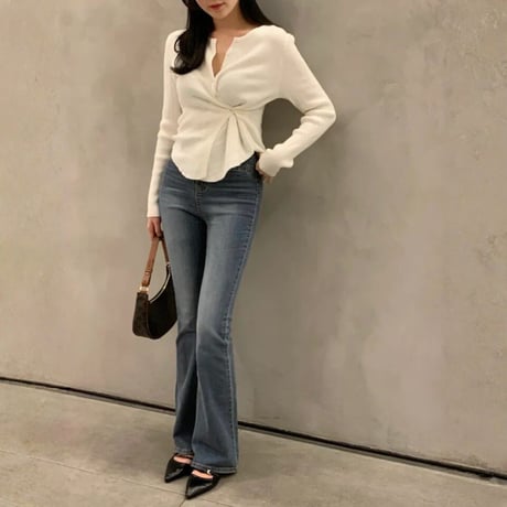 twist button rib knit top　MA1842