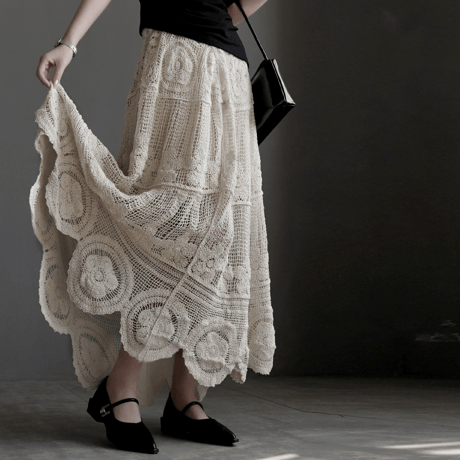 bohemian crochet knit long skirt　MA1928