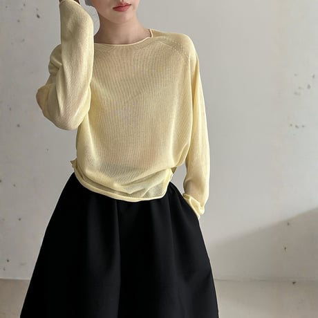 sheer roll hem knit long sleeve top　MA1869