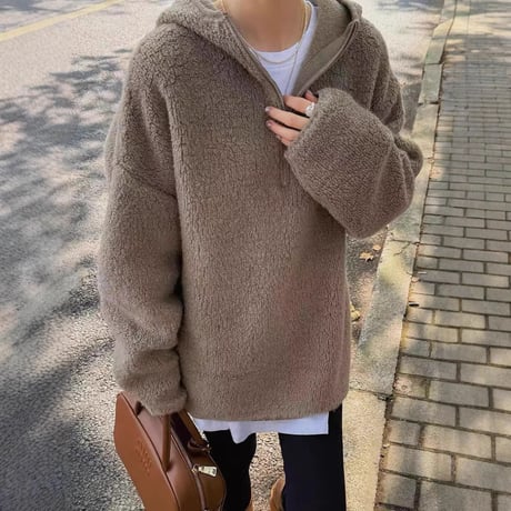 soft boa half zip hoodie　MA1750