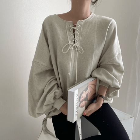 lace-up loose pullover　MA1697