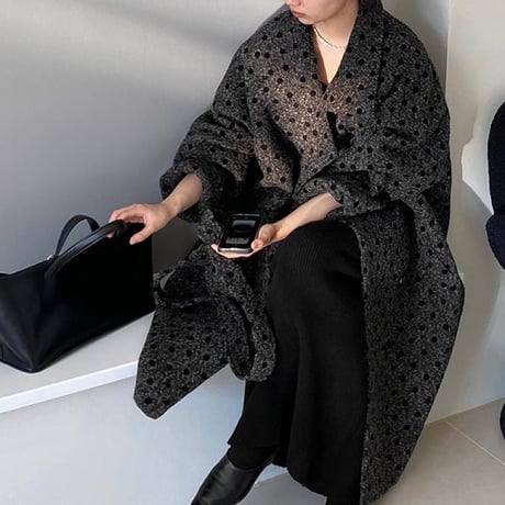 dot gray long coat　MA1332