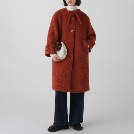 ribbon neck wool coat　MA1333