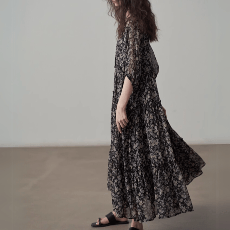 french retro floral & feminine chiffon onepiece　MA1437