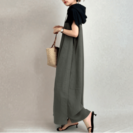 two tone loosefit hood dress　MA1584