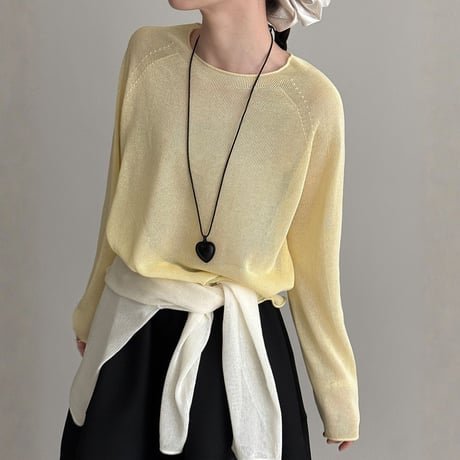 sheer roll hem knit long sleeve top　MA1869