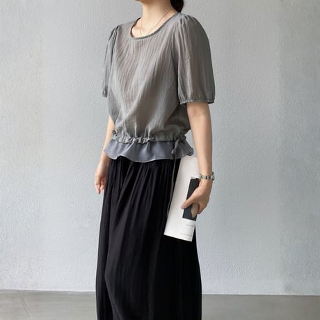 sheer layered drawstring puff sleeve blouse　MA1976