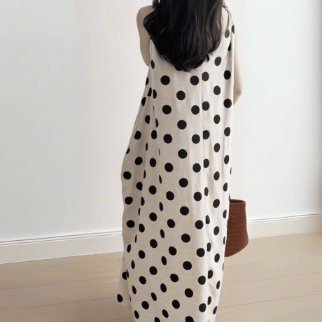 polka dot flare linen dress　MA1573