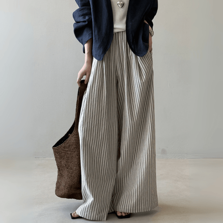 linen blend stripe widepants　MA1578