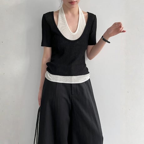fake layered halter neck knit tops　MA1956