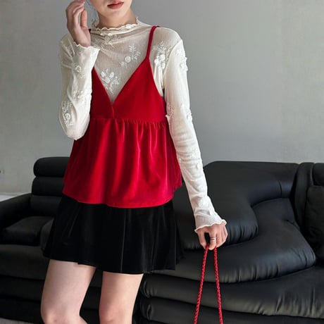 velvet peplum layered cami top　MA1873