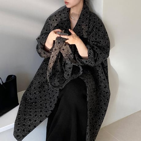 dot gray long coat　MA1332