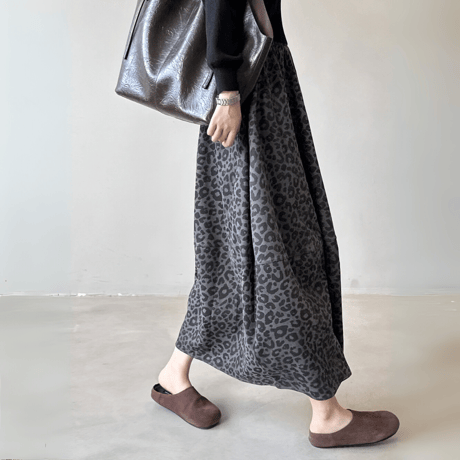 retro leopard flare midi skirt　MA1601