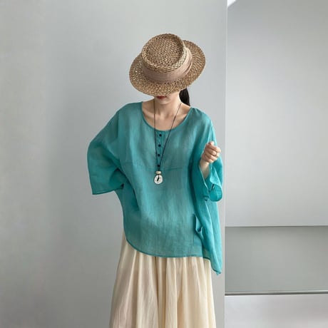 sheer wide sleeve pocket blouse　MA1978