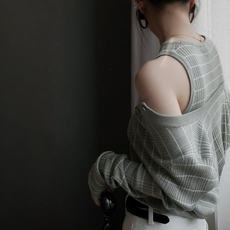stripe knit tank cardigan set　MA1932