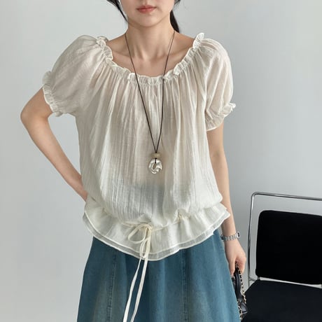 off shoulder puff sleeve drawstring blouse　MA1973