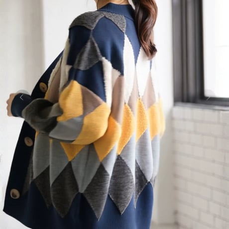 argyle texture knit cardigan　MA1763