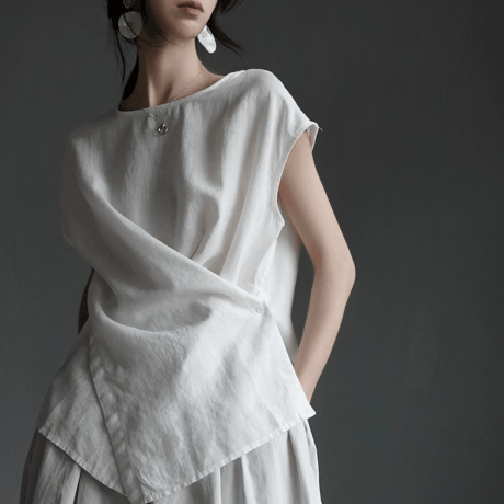 linen asymmetrical layered tops　MA1950