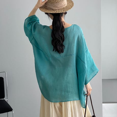 sheer wide sleeve pocket blouse　MA1978