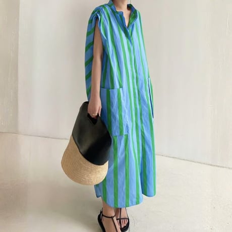 vivid stripe sleeveless shirt onepiece　MA1843