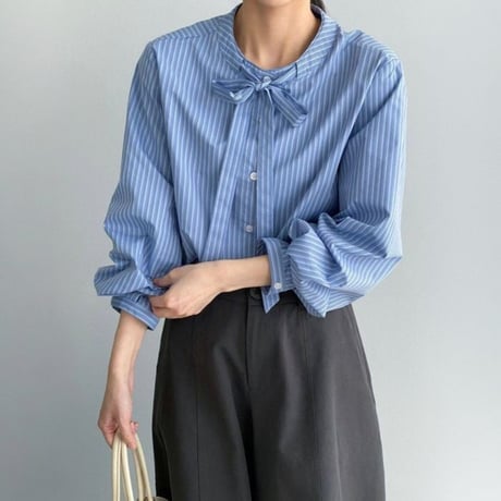 stripe ribbon tie blouse　MA1765